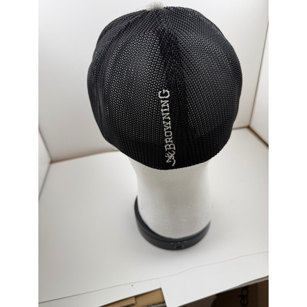 Browning Flexfit Trucker Hat Gray Black Mesh Back Buckmark Logo Stretch Fit Cap - Picture 6 of 13